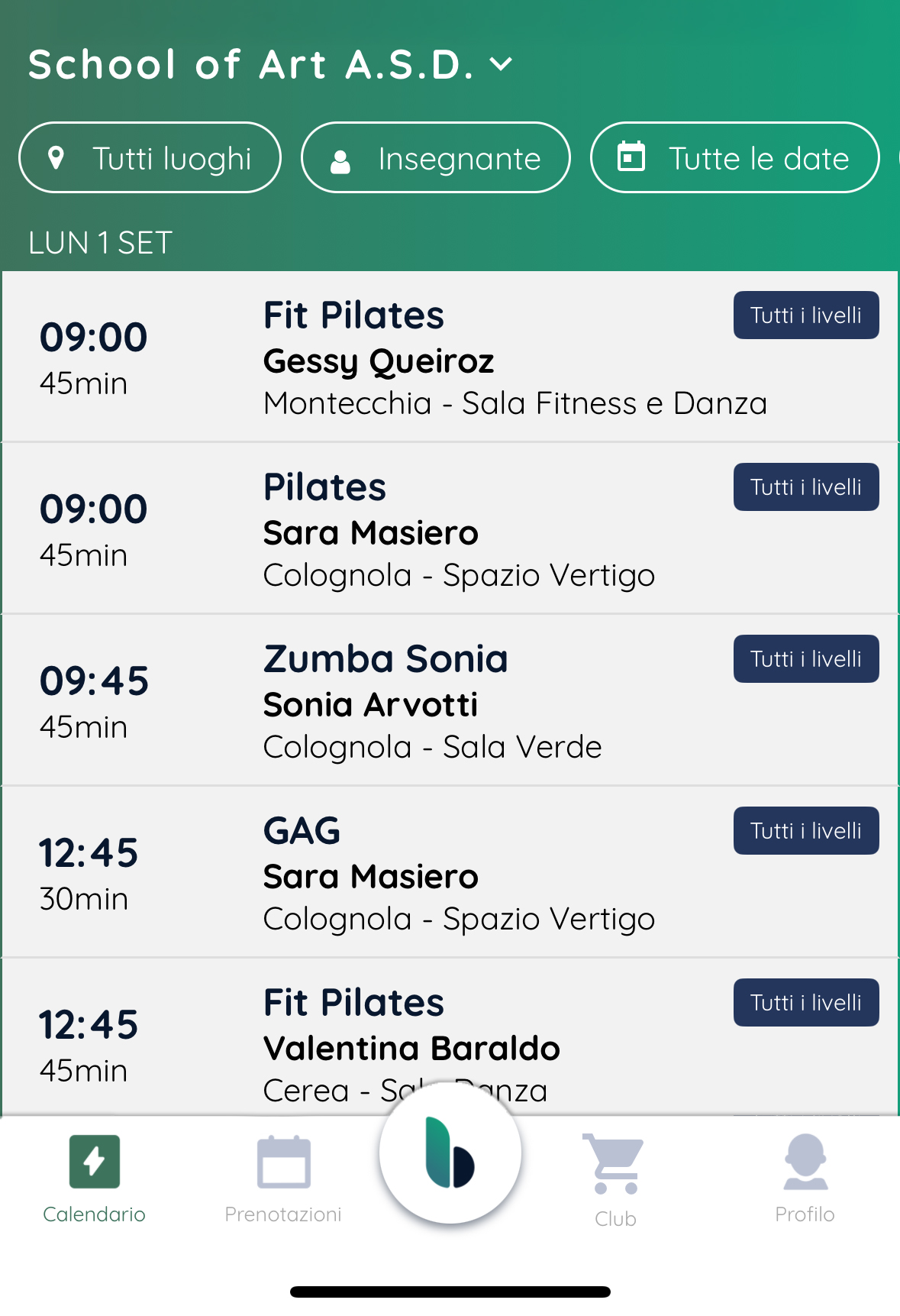 Calendario corsi Bsport